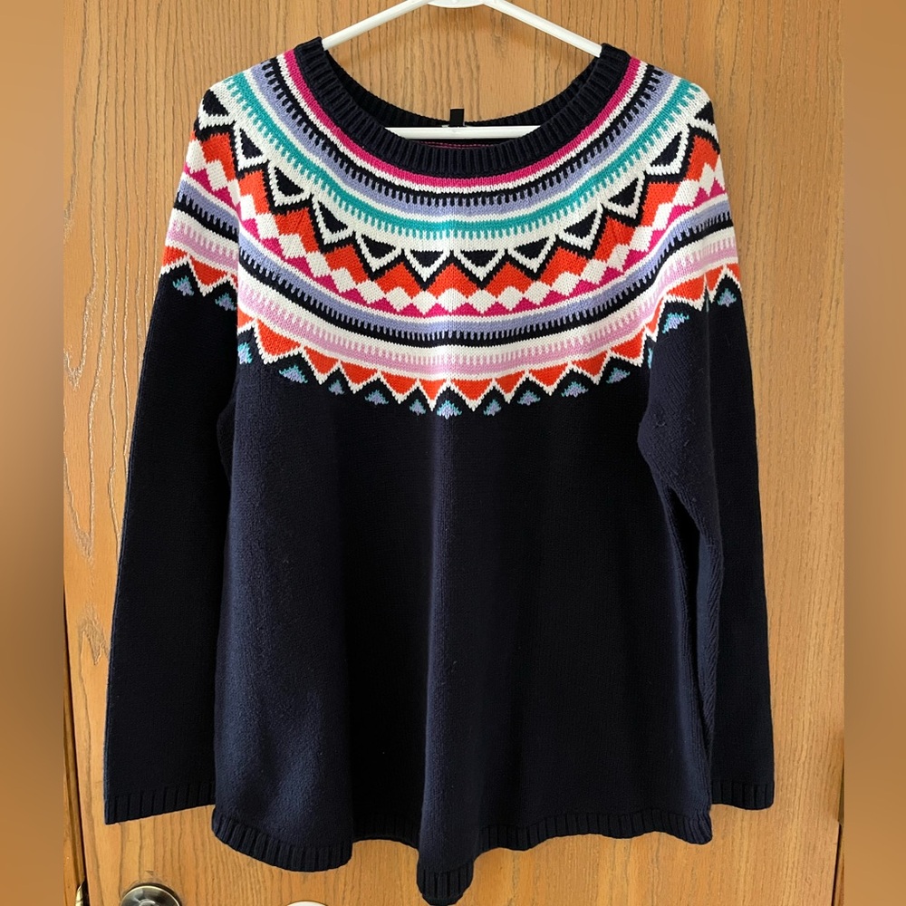 Talbots Navy Fair Isle Yoke Sweater - Multicolor Pattern